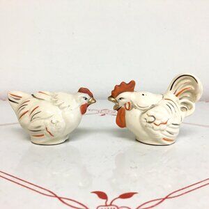 Vintage "White Rooster & Hen" Salt and Pepper Shaker Set - Japan